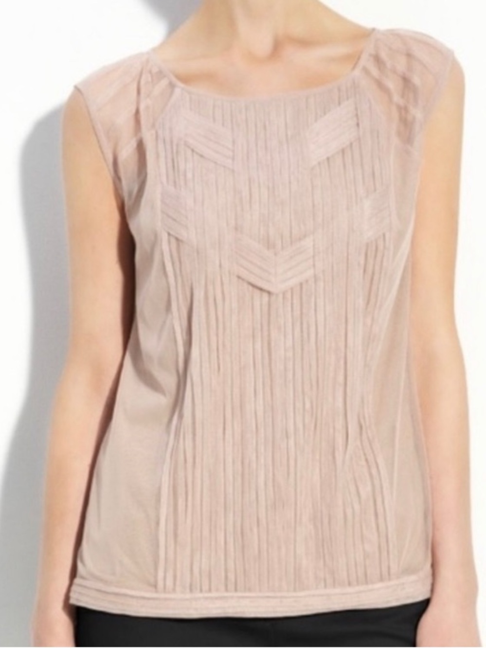 EUC BCBG Tulle Nude Blouse Crystal Sleeveless SZ M Pretty